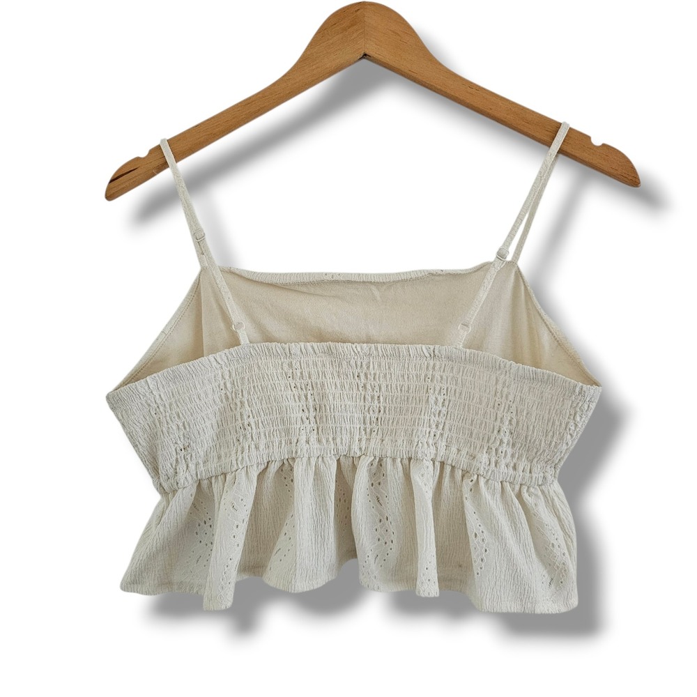 Ardene Crop Top L Womens Cream Eyelet Peplum Cottage Coastal Coquette Boho Beach - Picture 2 of 9